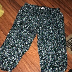blue and green flower print pajama pants